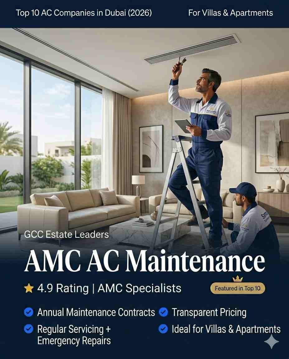 Annual AC maintenance contract service Dubai AMC AC Maintenance technician checking air conditioner system
