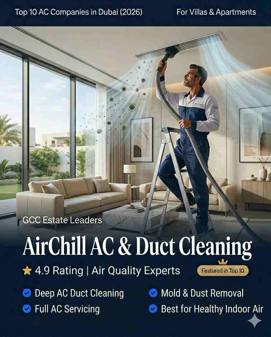 AC duct cleaning service Dubai AirChill technician cleaning air ventilation system for better indoor air quality