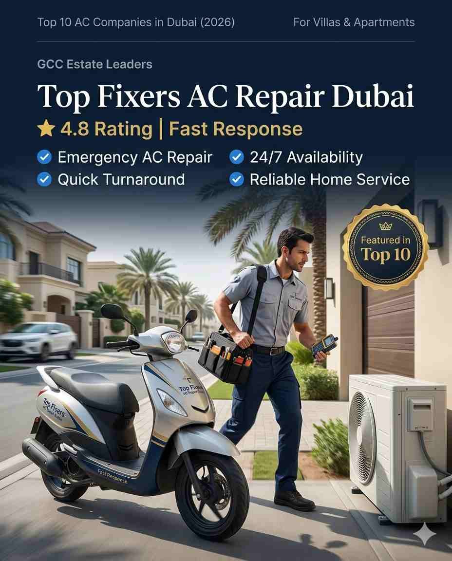 Emergency AC repair Dubai Top Fixers technician fixing broken air conditioner at night service call